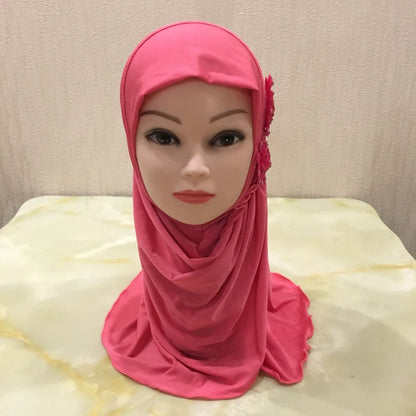 H081 beautiful small girl hijab with flowers cute hijab hats women's caps can fit 2-6 years old girls