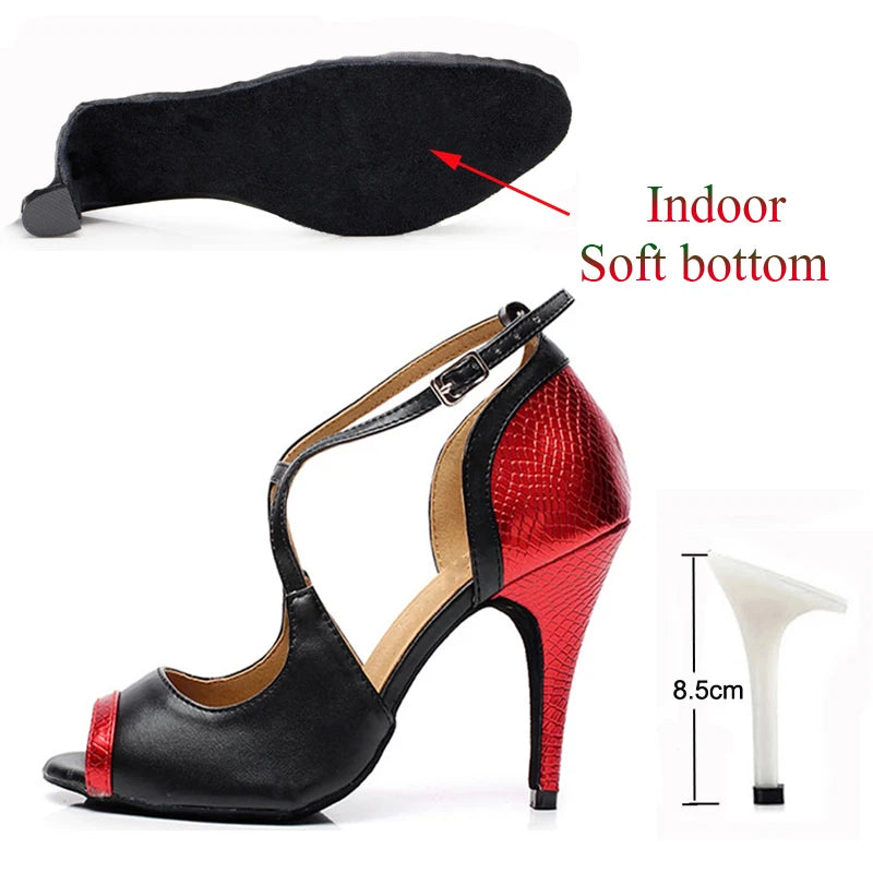 Latin Dance Shoes For Women Tango Salsa Dance Shoes for Girls High Heels 10cm Gold Red Summer Sandals for Women Dance Shoes