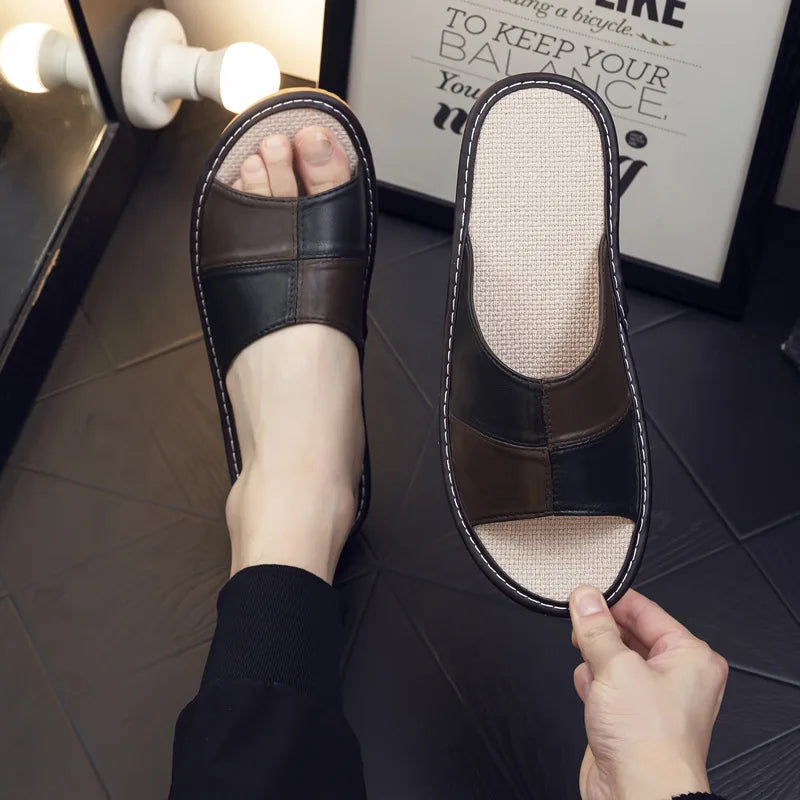 NewLight Luxury Genuine Leather Sheepskin Women's Slippers PVC Rubber Sole Non-Slip Summer Shoes Comfortable Soft Couple Sandals