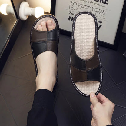 NewLight Luxury Genuine Leather Sheepskin Women's Slippers PVC Rubber Sole Non-Slip Summer Shoes Comfortable Soft Couple Sandals