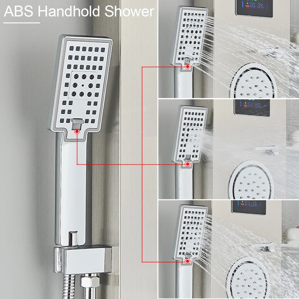 LED Light Shower Panel Waterfall Rain Digital Display Shower Faucet Set SPA Massage Jet Bathroom Column Mixer Tap Tower System