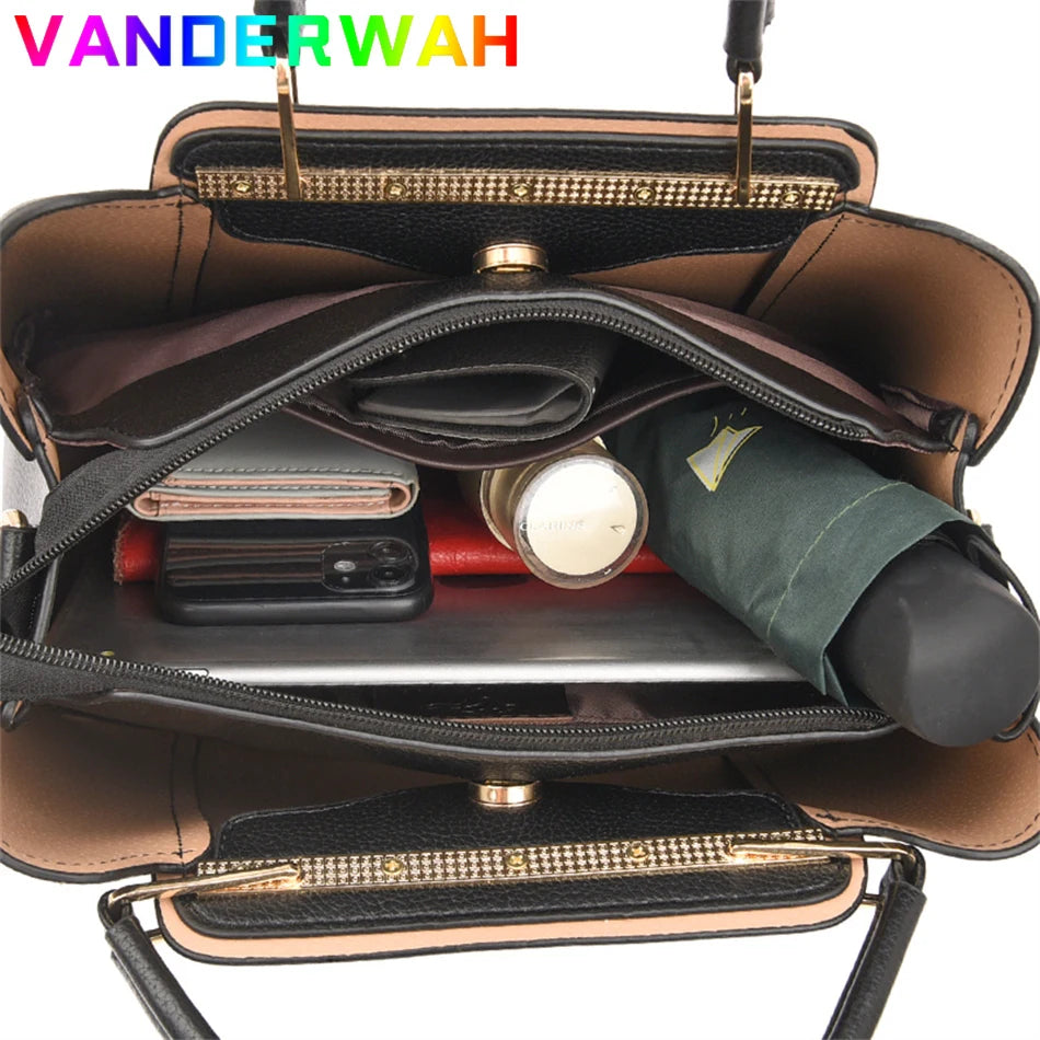 Casual Tote Women's Soft Leather Handbag Luxury Designer 3 Layers Shoulder Crossbody Bag Lady Large Capacity Shopper Sac A Main