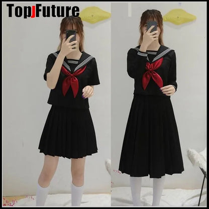 Basic JK uniform dress orthodox black Guanxi Lapel improved white three sailor suit Japanese summer student TOP SHIRT