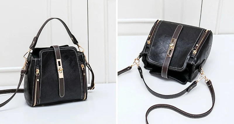 New Arrival PU Leather Bucket Shoulder Bags for Women Solid Color Crossbody Small Handbag Zipper Phone Purse Messenger Bag Pouch