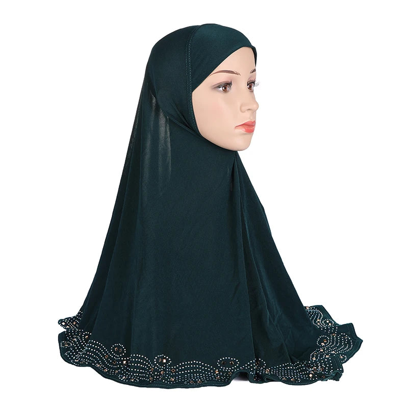 H001 Adults big size muslim hijab scarf with rhinestones islamic headscarf hats armia pull on headwrap ramadan gift