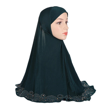 H001 Adults big size muslim hijab scarf with rhinestones islamic headscarf hats armia pull on headwrap ramadan gift