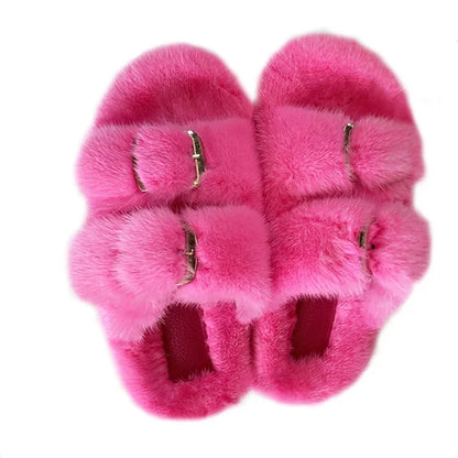 Slippers Ladies Summer Fluffy Mink Fur Slippers 100% Mink Fur Slippers Ladies Sandals 2021 Home Slippers Girls Outdoor Slippers