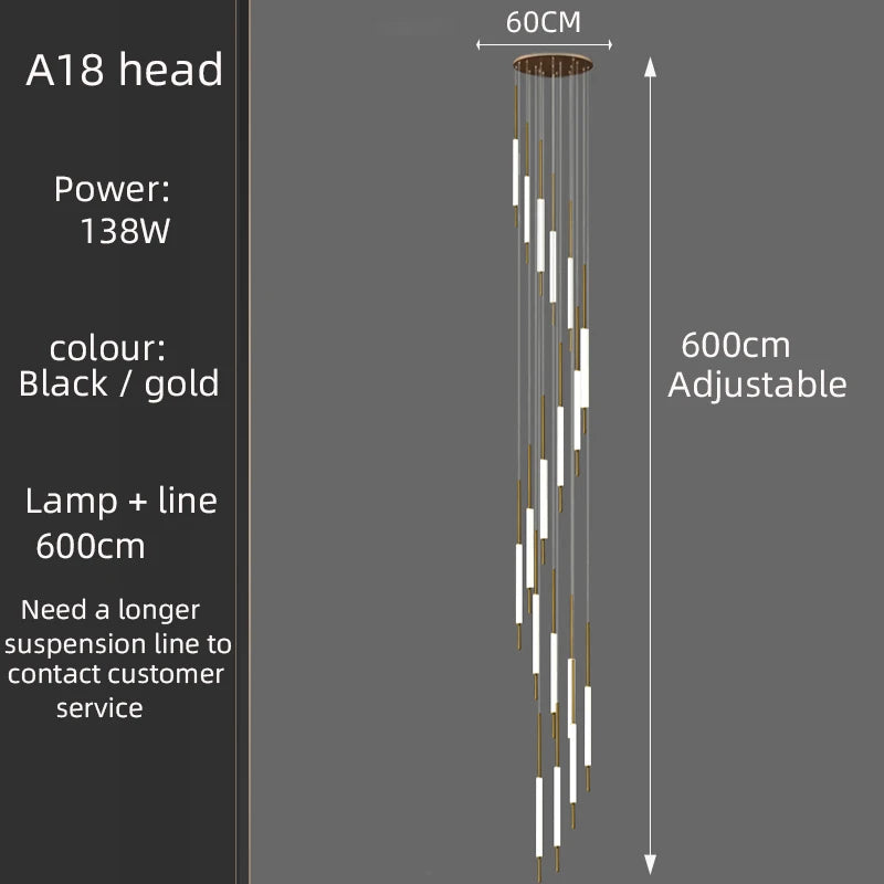 Led Pendant Light Golden Black Long Line Hanging Long Branch Chandelier Compound Attic Living Room Staircase Lighting Chandelier