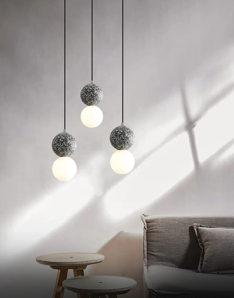 OUDELADI Cement Pendant Lights Bedroom Bedside Dining Decor Wood Glass ball Hanging Lamp Kitchen LED Lighting Luminaires