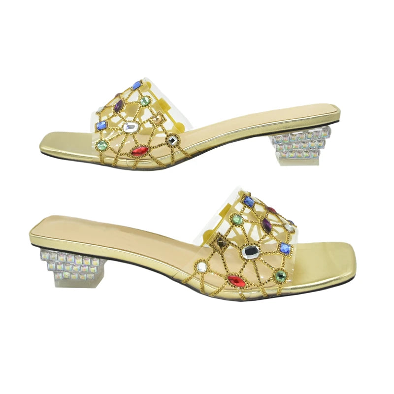 New Arrival Open Toe Shoes Clear Heels for Women Transparent Rhinstone Wedding Shoes Bride Women Shoe and Bag Set with Diamonds