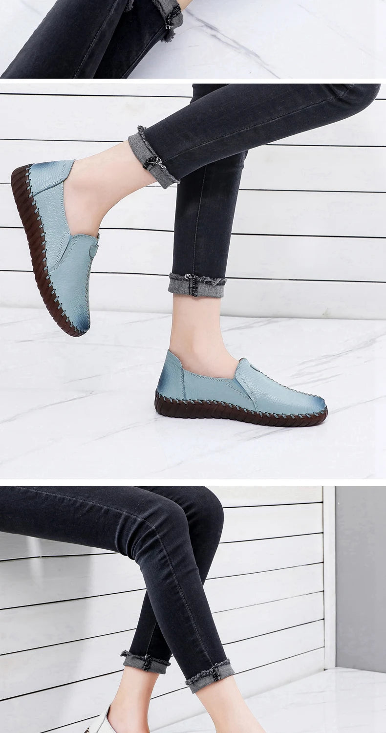 Genuine Leather Ballet Flats Shoes Women Vintage Luxury High Quality Loafers Women's Moccasins Casual Elegant Ladies Wide Shoes
