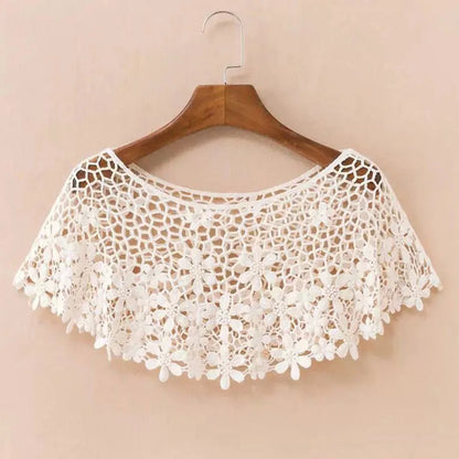 Women Vintage Crochet Knit Cape Elegant Cute Lace Short Hollow Out Shawls Shrug Poncho Wedding Bridal Evening Dress Lace Scarf