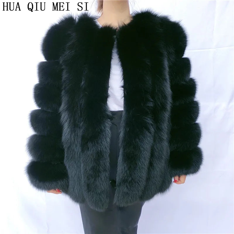 HUAQIUMEISI Real Fox Fur Coat Women's Autumn and Winter Vertical Bar Natural Fox Jacket New Fashion Silver Fox Fur Coat