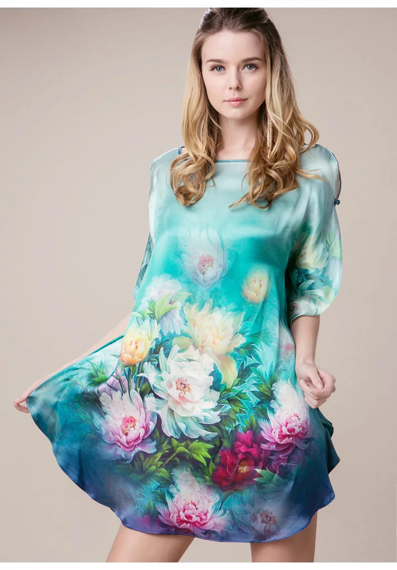 100% Mulberry Silk Nightgowns For Women  Long   Silk Nightdress  Real Silk sleepwear  Ladies Female   Gift Loose Large Free size
