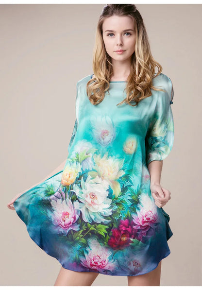 100% Mulberry Silk Nightgowns For Women  Long   Silk Nightdress  Real Silk sleepwear  Ladies Female   Gift Loose Large Free size