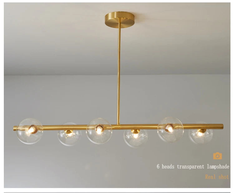 OUDELADILong dining table pendant lights Brass Lighting fixtures living room Restaurant  Kitchen Island Glass ball Chandelier