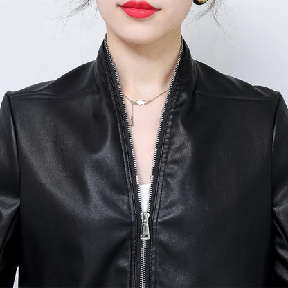 Lautaro Spring Long Black Soft Faux Leather Jumpsuit Women Long Sleeve Zipper Jumpsuits for Women Womens Fall Fashion 2021