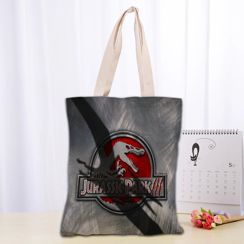 Custom Jurassic Park Logo Tote Bag Reusable Women Canvas Shoulder Bag Handbag Shoulder Pouch Foldable Canvas Shopping Bags