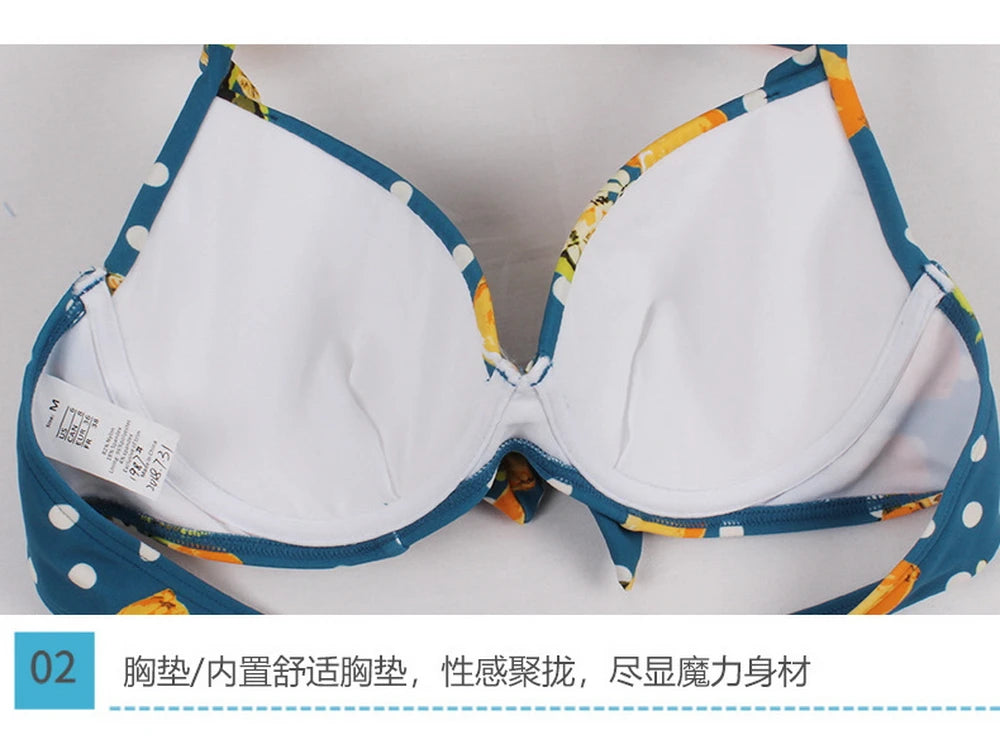Pleated Bikini Red Top Navy Blue With White Dots Bottom Women Classic High Waist Halter Bikini Sets Plus Size Two-piece Swimwear