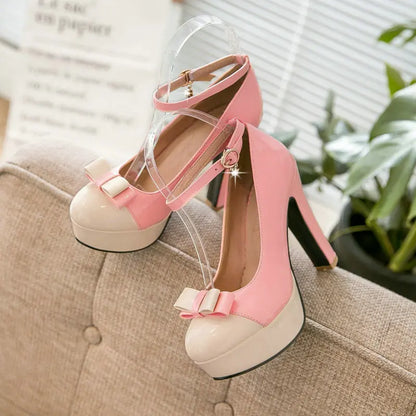 New Platform Square High Heel Women Pumps Sweet Butterfly Knot Women High Heel Shoes Mixed Color Party Women's Shoes