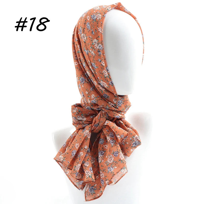 70*180cm Women Printed Soft Floral Muslim Chiffon Hijab Head Scarf Wraps New Designs