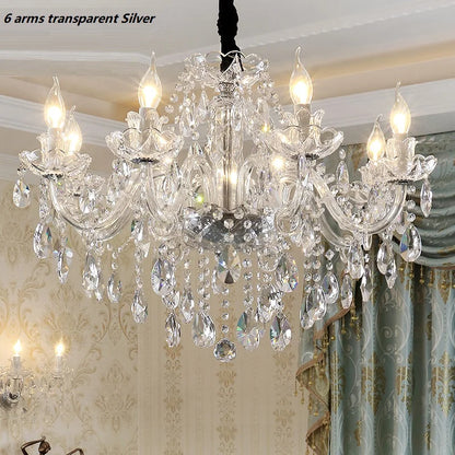 Modern European Style Gold/Silver Clear Crystal Chandelier K9 Hanging Light Fixture Clear Crystal Home Lighting Decor