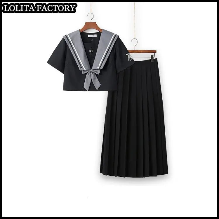 Dark magic  JK sailor suit women's orthodox 80cm long skirt middle suit Japanese sailor's uniform academic school uniform