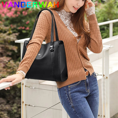 Genuine Soft Pu Leather Handbags for Women Vintage Shoulder Tote Bag Luxury Designer Ladies Large Capacity Purse Bags Sac A Main