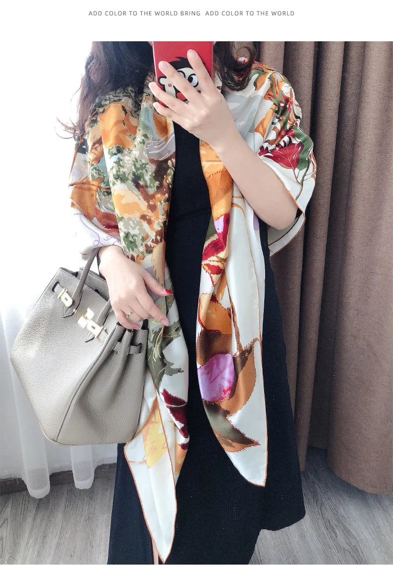 16MM  multi-color silk scarf for women in spring  autumn, gorgeous all-match mulberry 100% mulberry silk Square  scarf, shawl