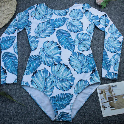 TYAKKVE Surf Swimwear Rash Guard Long Sleeve One Piece Swimsuit For Women Print High Neck Bodysuits Swim Suits Backless Monokini