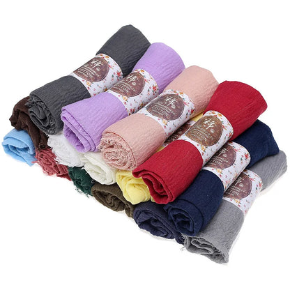 2026 Muslim Fashion Women Crinkle Hijab Scarf Soft Solid Head Scarves Turban Shawls and Wraps Hijab femme musulman kopftuch