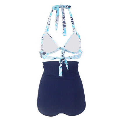 Pleated Bikini Red Top Navy Blue With White Dots Bottom Women Classic High Waist Halter Bikini Sets Plus Size Two-piece Swimwear