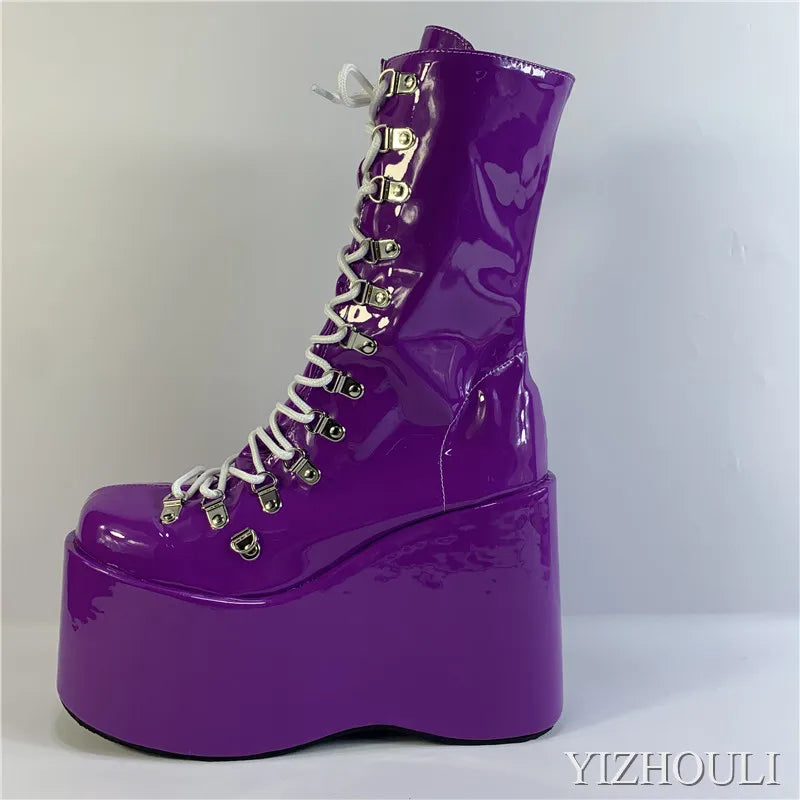 12.5cm fashion wedge heel, stage performance style, street style, sexy custom boots, model stage show ankle boots