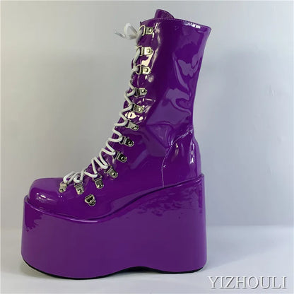 12.5cm fashion wedge heel, stage performance style, street style, sexy custom boots, model stage show ankle boots