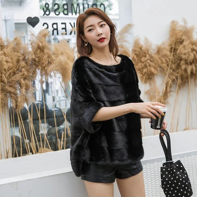 Real Mink Fur Coat Women Winter Natural Fur Coat Long Female Genuine Leather Mink Coats Cape shawl mink coat