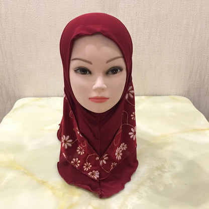 H043 beautiful small girl hijab with flower net cute hijab hats women's caps can fit 2-6 years old girls muslim baby headscarf