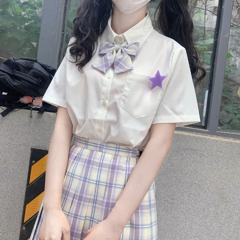 School Girl Uniform Pleated Skirts Japanese School Uniform High Waist A-Line Plaid Skirt Sexy JK Uniforms for Woman Full set