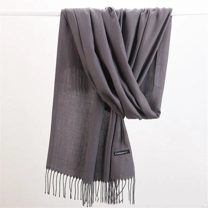 Fashion Solid Color 2023 Women Scarf Winter Hijabs Tessale Tassels Long Lady Shawls Cashmere Like Pashmina Hijabs Scarves Wraps