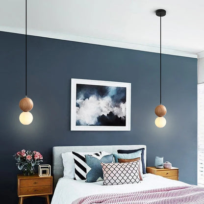 OUDELADI Cement Pendant Lights Bedroom Bedside Dining Decor Wood Glass ball Hanging Lamp Kitchen LED Lighting Luminaires