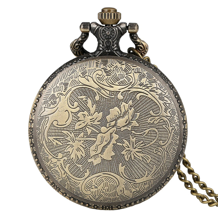 Retro Bronze Pocket Watch Hollow Case Quartz Design Steampunk Gold Arabic Dial Necklace Pendant Clock Men Women Reloj De Bolsill