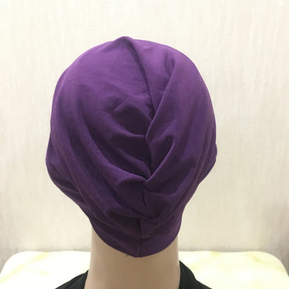 H117 Forehead criss Cross Muslim Turban Pure Color Stretch Inner Hijabs For Caps Ready To Wear Women Head Scarf Under Bonnet