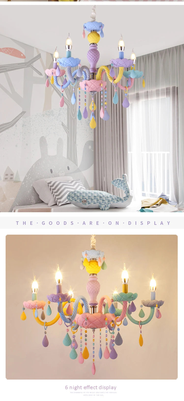 Rainbow Crystal Chandelier European Candle Lustres Bedroom Children's Room American LED E14 8 Lights Princess Makaron Kid Lamps