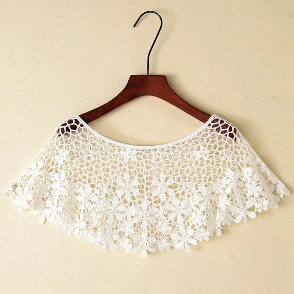Women Vintage Crochet Knit Cape Elegant Cute Lace Short Hollow Out Shawls Shrug Poncho Wedding Bridal Evening Dress Lace Scarf