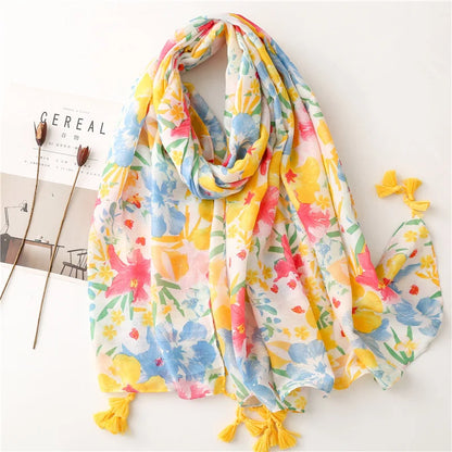 2026 Luxury Brand Ink Painting Floral Tassel Viscose Shawl Scarf Lady High Quality Pashmina Hijab and Wraps Foulard Muslim Sjaal