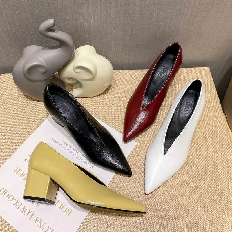 Sandals Luxury Brand Sexy Dress Shoes Elegant Chunky High Heeeled Pumps Sexy Pointed Toe Evening Shoes Women Shoes V Cut Shoes