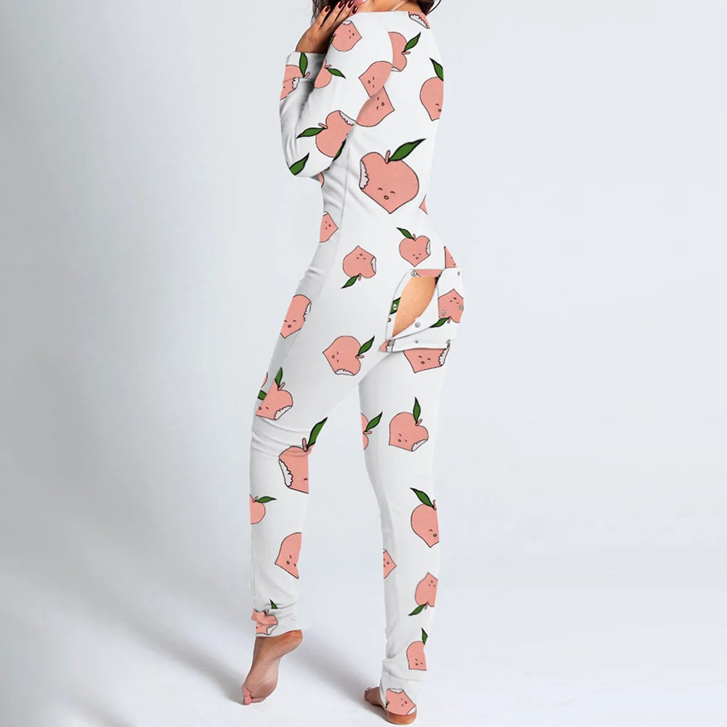 Sexy Women Pajamas Onesies Button-down Front Buttoned Flap Adults Pyjama Plaid Cow Print V-neck Long Sleeve Jumpsuit Sleepwear