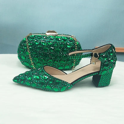 BaoYaFang 2022 NEW ARRIVE Green Crystal Wedding Shoes Woman Thin Heel Pointed Toe Bridal Party Dress Shoe Big Size High Pumps