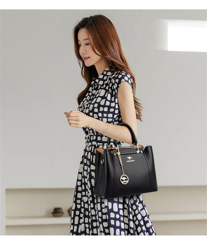 Casual Tote Women's Soft Leather Handbag Luxury Designer 3 Layers Shoulder Crossbody Bag Lady Large Capacity Shopper Sac A Main