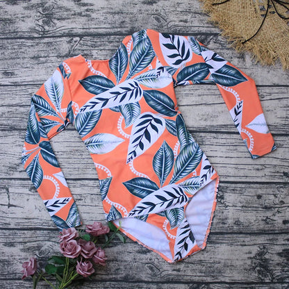 TYAKKVE Surf Swimwear Rash Guard Long Sleeve One Piece Swimsuit For Women Print High Neck Bodysuits Swim Suits Backless Monokini