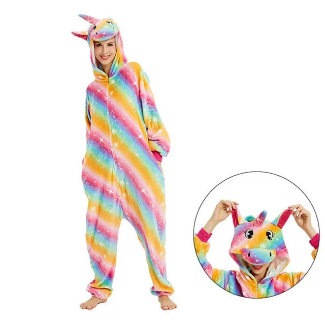 Animal Onesies Winter Flannel Family Matching Pajamas for Kids and Adult Unicorn Sleepwear Pyjamas Boys Girls Homewear Jumpsuit